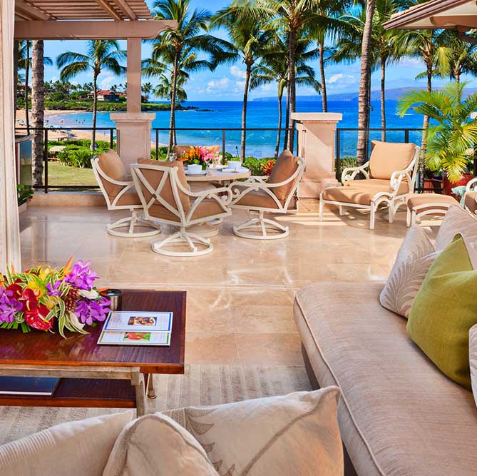 Lanai overlooking beach in West Maui